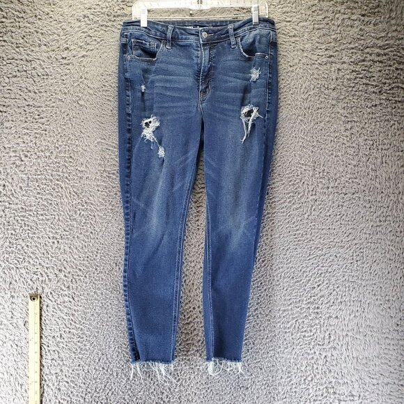 Old Navy Jeans Womens Size 12 Blue Rockstar Super Skinny High-Rise Distressed - Picture 1 of 12